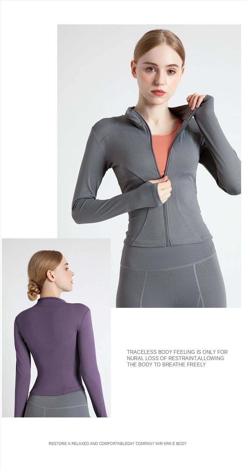 SOISOU Women's Jacket Yoga Sport Gym Coat Athletic Fitness Tight Fit Long Sleeved With Thumb Holes Jacket Womens Clothing