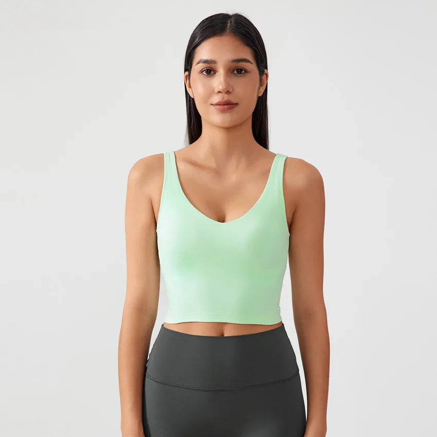 Fashion U-shape Back Sports Vest Naked Feel Soft Workout Crop Top Padded Activewear Tank Gym Fitness Yoga Bra