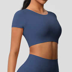 Women's Padded Running Sports T-Shirt - Short Sleeve Slim Fitness Top