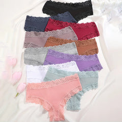 10-Piece Women's Lace Cotton Panty Set - Sexy Low-Waist Brazilian Underwear