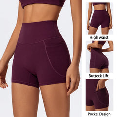 Ctenkevet Women's Pocket Athletic Shorts Running Tight Pants Gym Workout Yoga Trunks Female High Waist Buttock Lift Legging