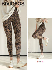 BIVIGAOS 2025 Spring Summer New Pink Leopard Print Sharkskin Leggings Women High Waist Seamless Tight Sexy Sport Fitness Legging