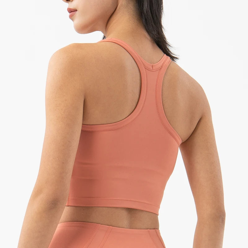 SOISOU Women's Nylon Sports Bra – Double Layer, Removable Pads, Gym & Yoga Top