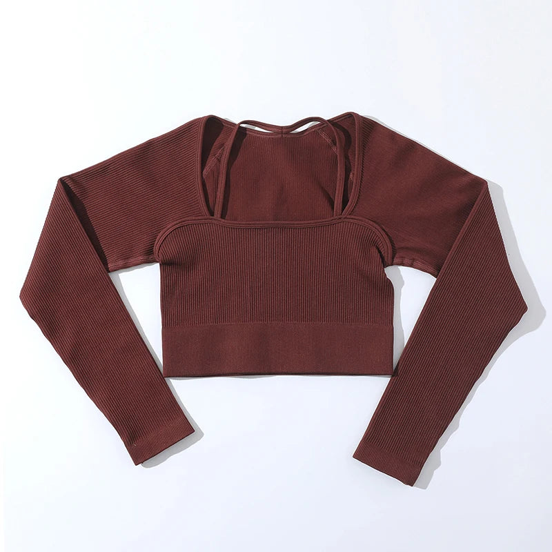 SOISOU Rib Fabric Yoga Shirts Crop Top Seamless Long Sleeve Sports Bra Sport Fitness Workout Tops Gym t Shirt Women 7 Colors