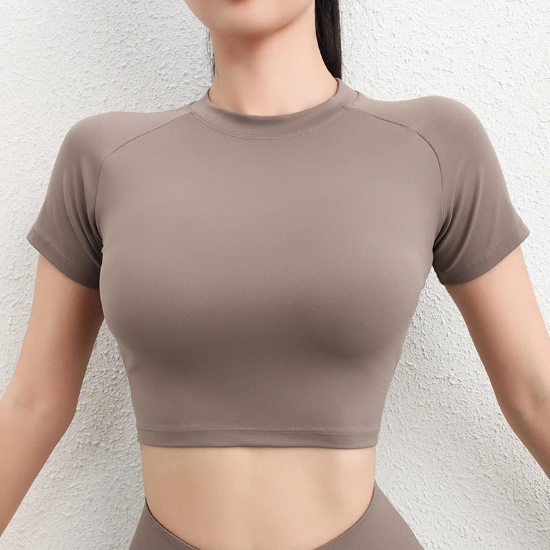 SOISOU Nylon Top Women T-shirt Gym Yoga Shirts Fitness Tight Elastic Breathable Sports Top Womens Clothing 4 Sizes 5 Colors