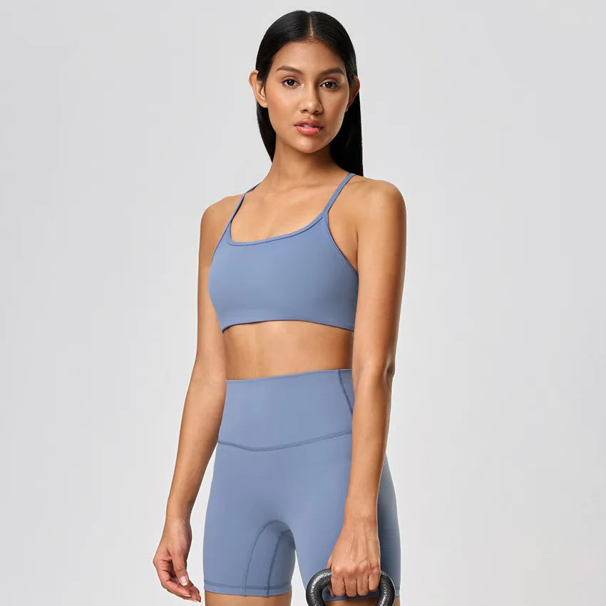 Stylish Cross Thin Straps Sports Bra Padded Gym Fitness Underwear For Women Beautiful Backless Workout Yoga Bra