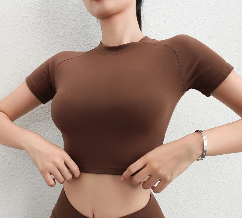 SOISOU Nylon Top Women T-shirt Gym Yoga Shirts Fitness Tight Elastic Breathable Sports Top Womens Clothing 4 Sizes 5 Colors
