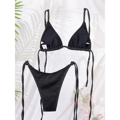 Women's Glossy Triangle Bikini Set - Bandage Style Two-Piece Beachwear