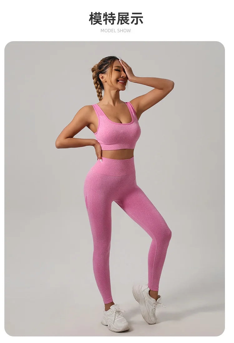 STOUREG Hollow Beauty Back  2Pcs Yoga Set Women Sports Bra+Hip Lifting Sports Pansts Workout Set Seamless Fitness Gym Set