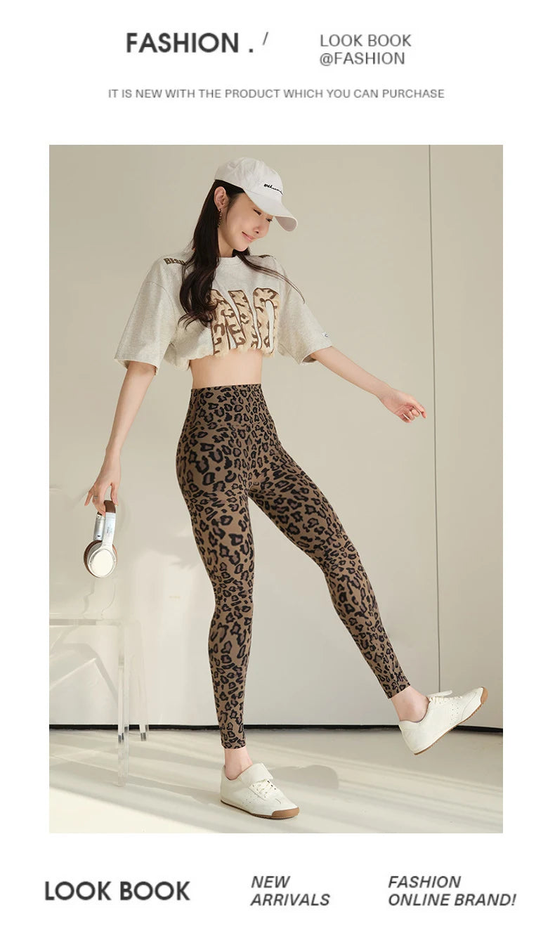 BIVIGAOS 2025 Spring Summer New Pink Leopard Print Sharkskin Leggings Women High Waist Seamless Tight Sexy Sport Fitness Legging
