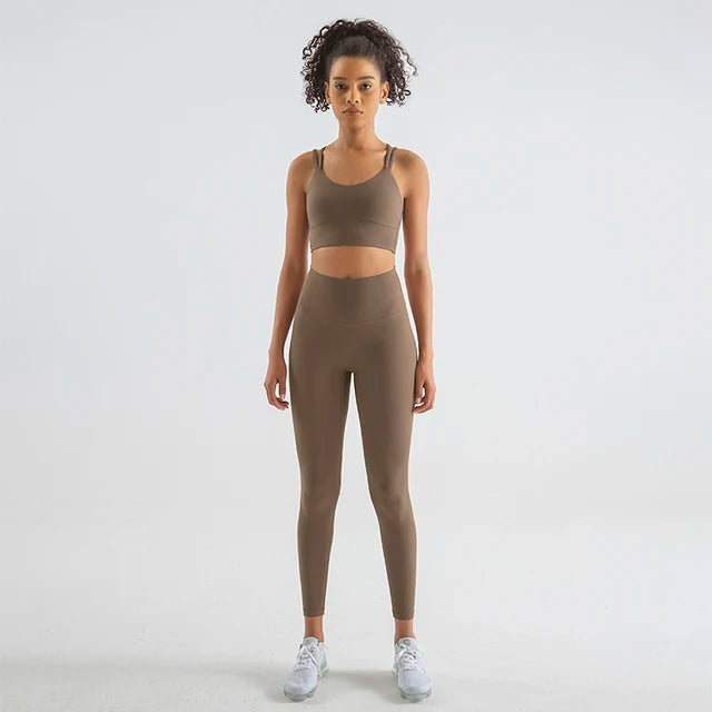 SOISOU New Nylon Yoga Set Women's Tracksuit Fitness Gym Two Piece Set Women Sports Bra Leggings Women Sportwear Breathable