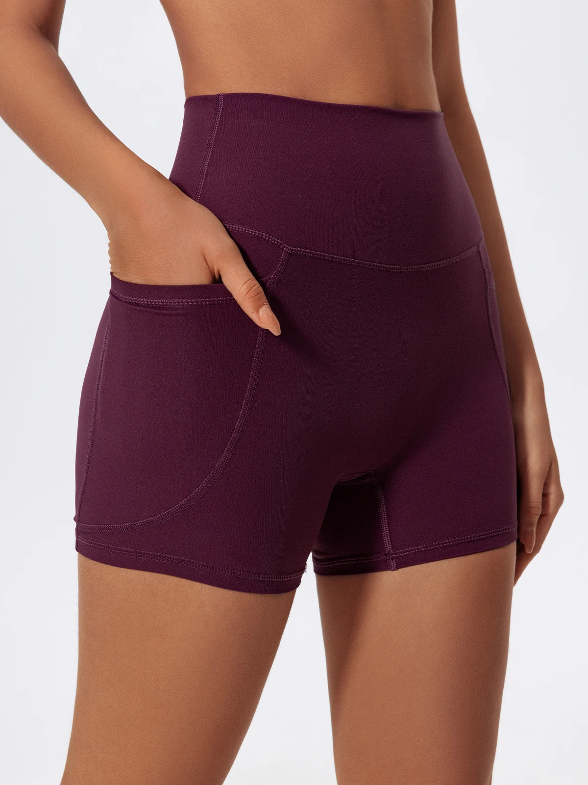 Ctenkevet Women's Pocket Athletic Shorts Running Tight Pants Gym Workout Yoga Trunks Female High Waist Buttock Lift Legging