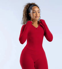 Women's Seamless Half-Zipper Long Sleeve Yoga Jacket - Gym & Pilates Workout Top