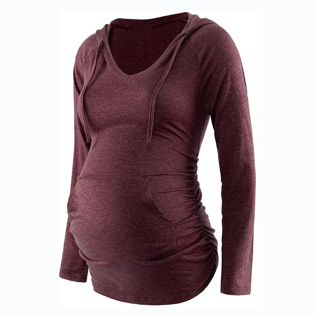 Striped V-Neck Maternity & Nursing Hoodie - Autumn/Winter Pregnant Top