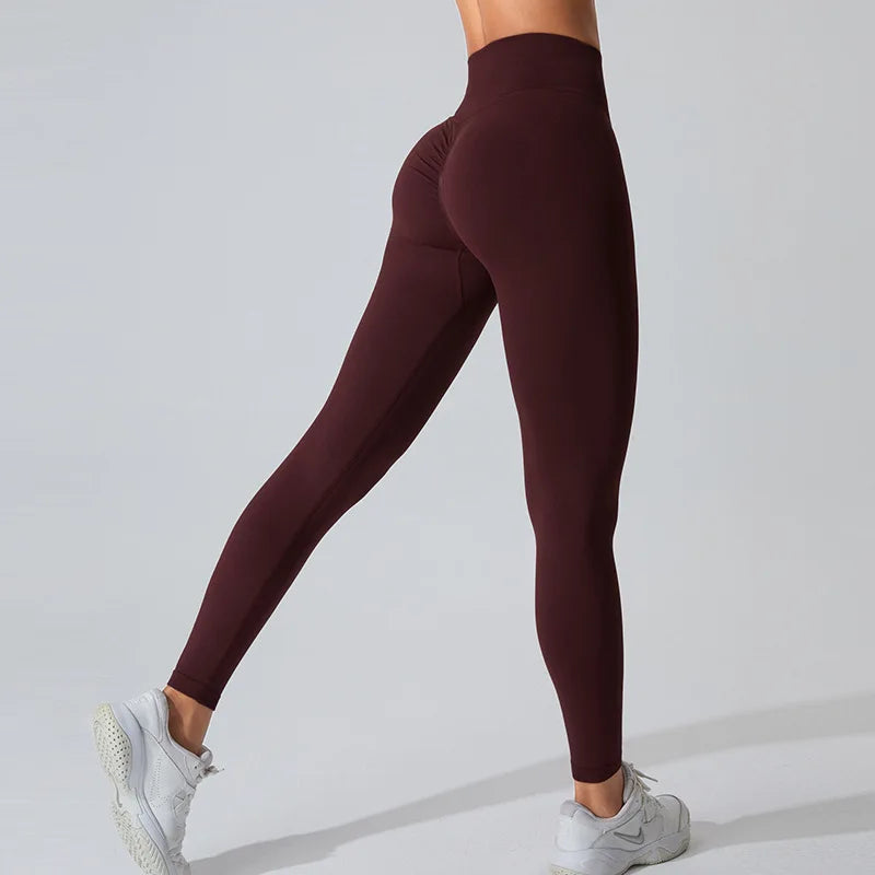 NCLAGEN Women's Seamless Yoga Leggings High V-Waist Tummy Control Scrunch Butt Lifting GYM Workout Pants Outdoor Sports Fitness