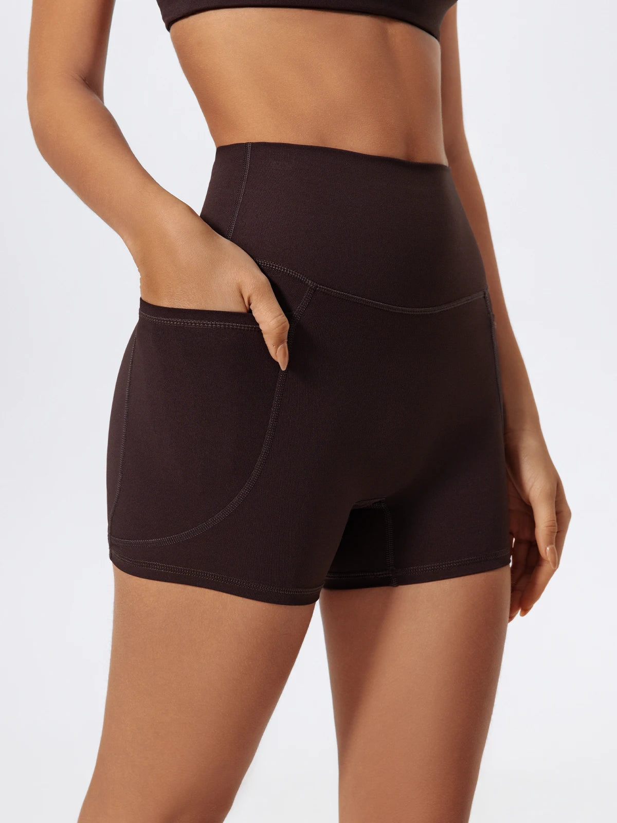 Ctenkevet Women's Pocket Athletic Shorts Running Tight Pants Gym Workout Yoga Trunks Female High Waist Buttock Lift Legging