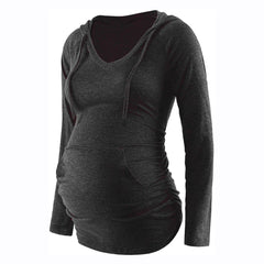 Striped V-Neck Maternity & Nursing Hoodie - Autumn/Winter Pregnant Top
