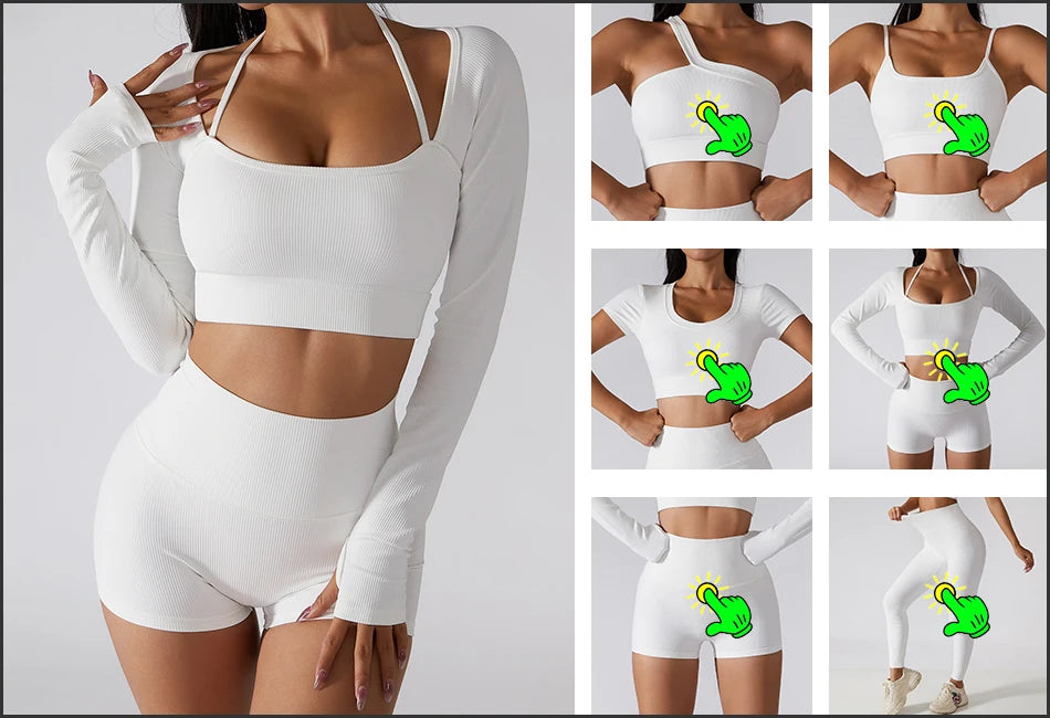 SOISOU Rib Fabric Yoga Shirts Crop Top Seamless Long Sleeve Sports Bra Sport Fitness Workout Tops Gym t Shirt Women 7 Colors