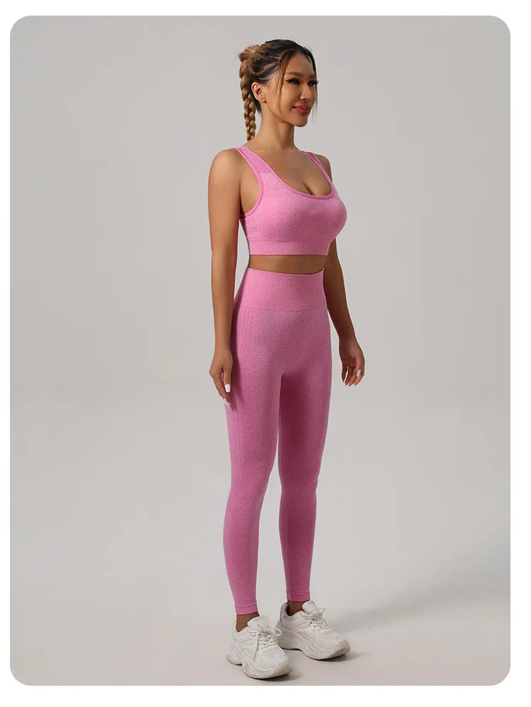 2 Pcs Yoga Set Women Hollow Back Sports Bra+Hip Lifting Sports Shorts Workout Set Seamless Fitness Gym Set Sportswear Tracksuit