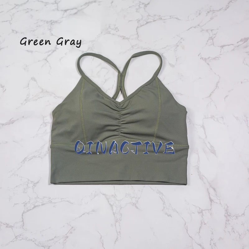 QINACTIVE Women’s Stylish Pleated Sports Bra – Beautiful Back & Quick-Dry Fit