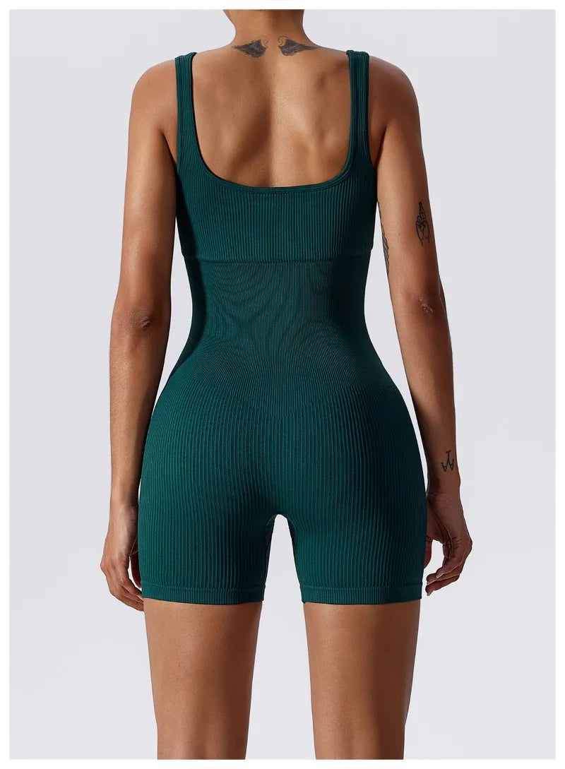 Dam Yoga-sparkbyxor i ett stycke med magkontroll, sömlös ribbad jumpsuit, vadderad sport-bh, tränings-sparkbyxor, mode, fitness, sportkläder