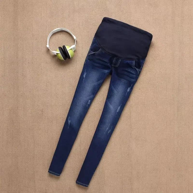 High-Waist Belly Support Maternity Jeans - Hip-Lifting Elastic Denim Pants