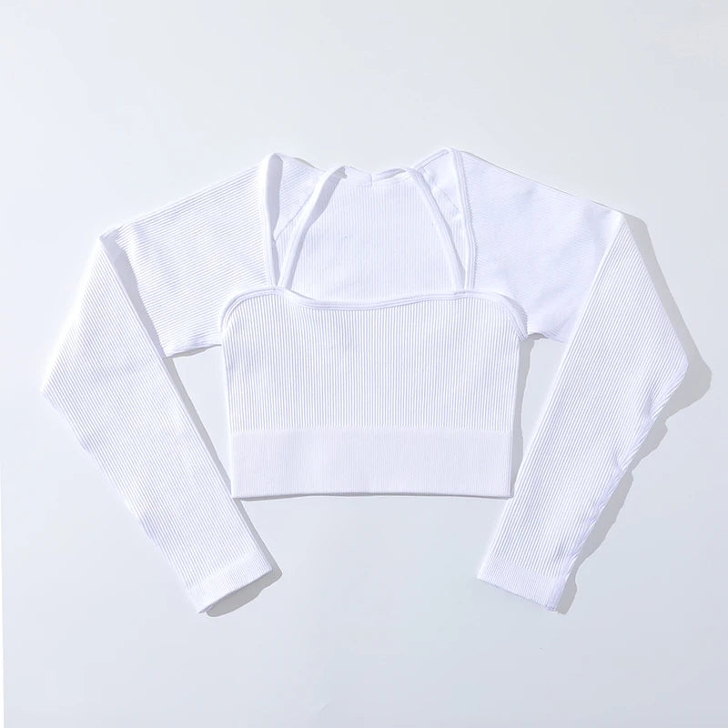 SOISOU Rib Fabric Yoga Shirts Crop Top Seamless Long Sleeve Sports Bra Sport Fitness Workout Tops Gym t Shirt Women 7 Colors