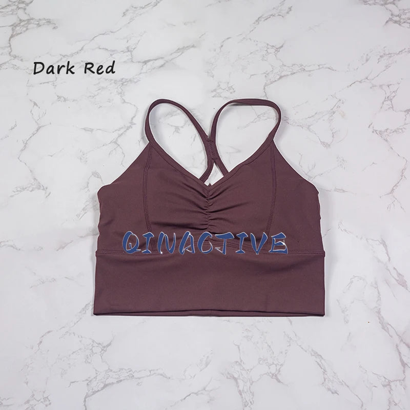 QINACTIVE Women’s Stylish Pleated Sports Bra – Beautiful Back & Quick-Dry Fit