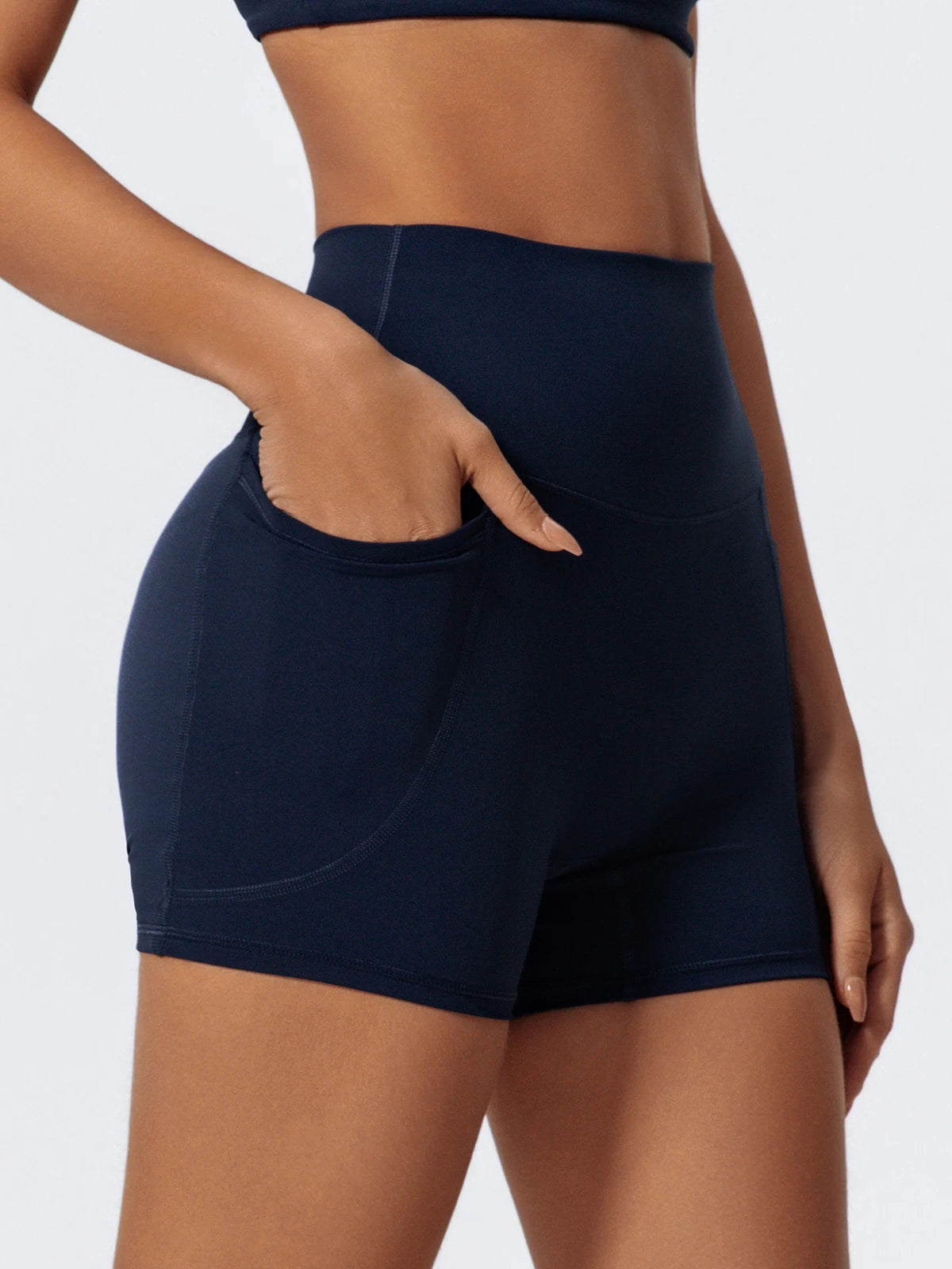 Ctenkevet Women's Pocket Athletic Shorts Running Tight Pants Gym Workout Yoga Trunks Female High Waist Buttock Lift Legging