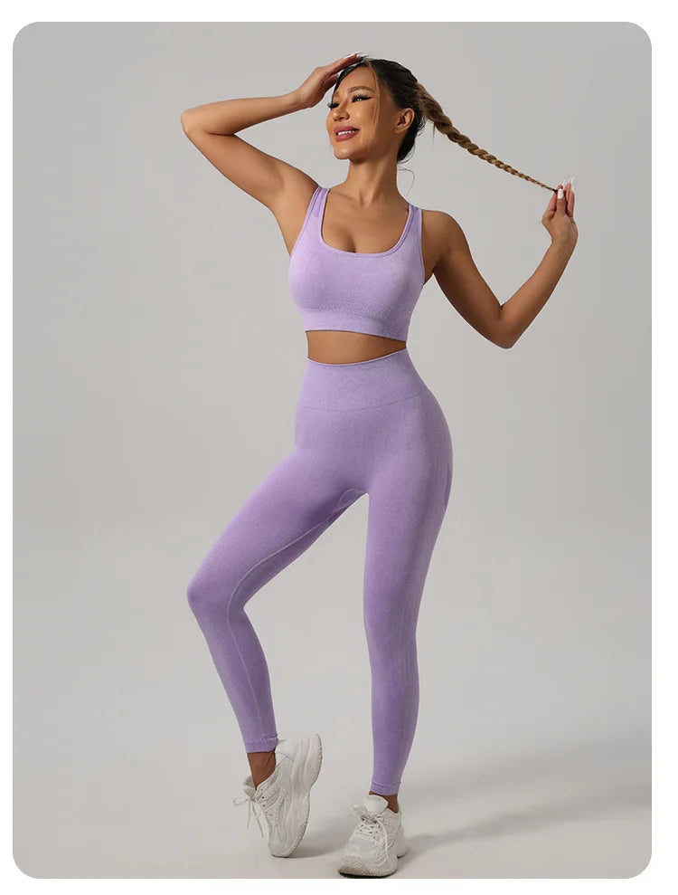 2 Pcs Yoga Set Women Hollow Back Sports Bra+Hip Lifting Sports Shorts Workout Set Seamless Fitness Gym Set Sportswear Tracksuit
