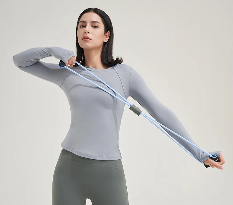 SOISOU Nylon Gym Top Yoga Shirt Fitness Sport Women Clothing Elastic Breathable Pilates Long Sleeve Tops 5 Colors 4 Size
