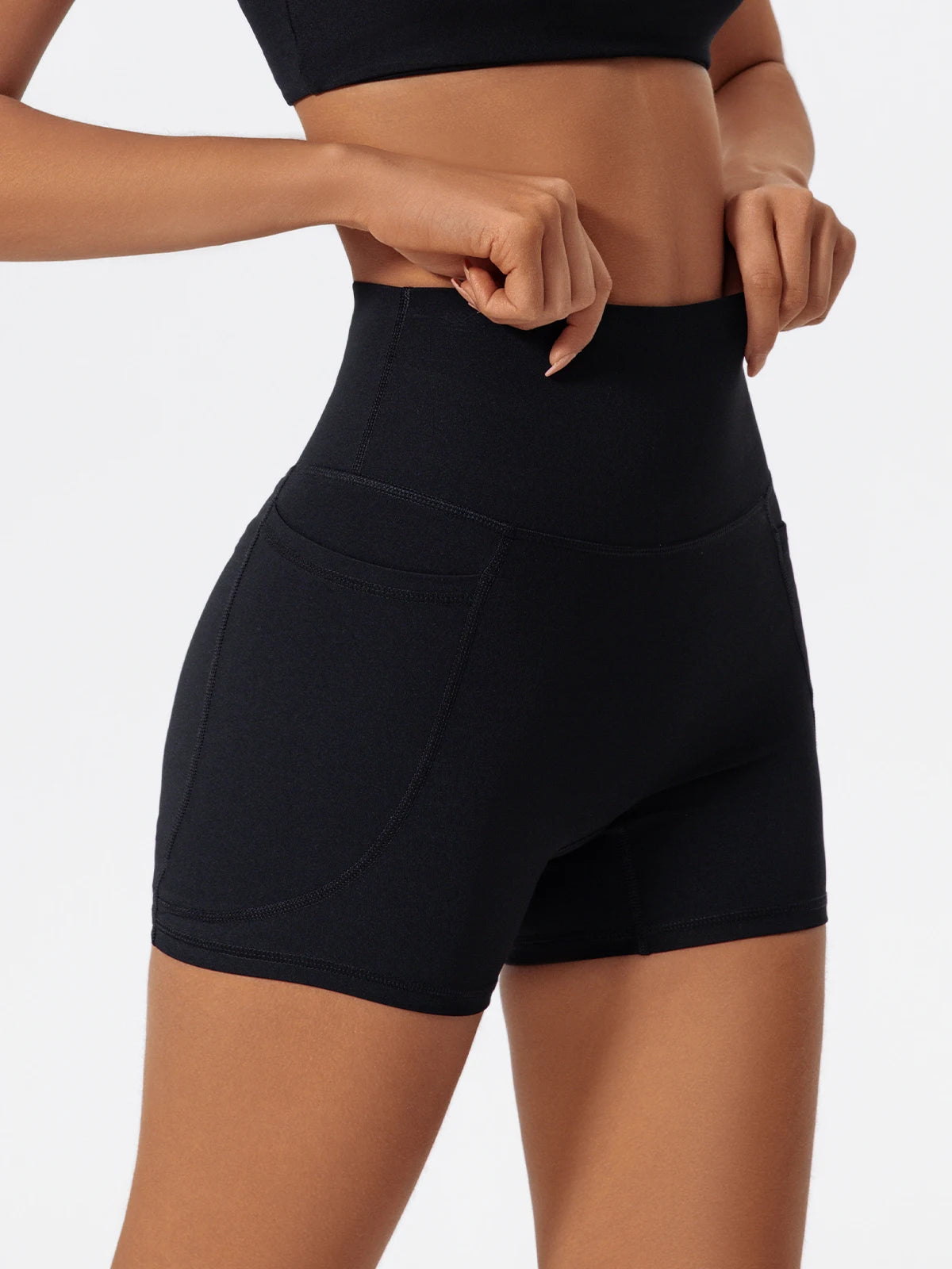 Ctenkevet Women's Pocket Athletic Shorts Running Tight Pants Gym Workout Yoga Trunks Female High Waist Buttock Lift Legging