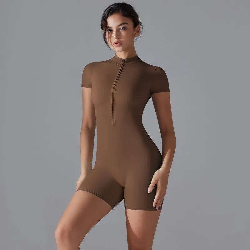 Summer Zipper Workout Jumpsuit Sports Overalls Women Gym Clothing Running Fitness Suits Gym Tracksuit Short Sportswear Yoga Set