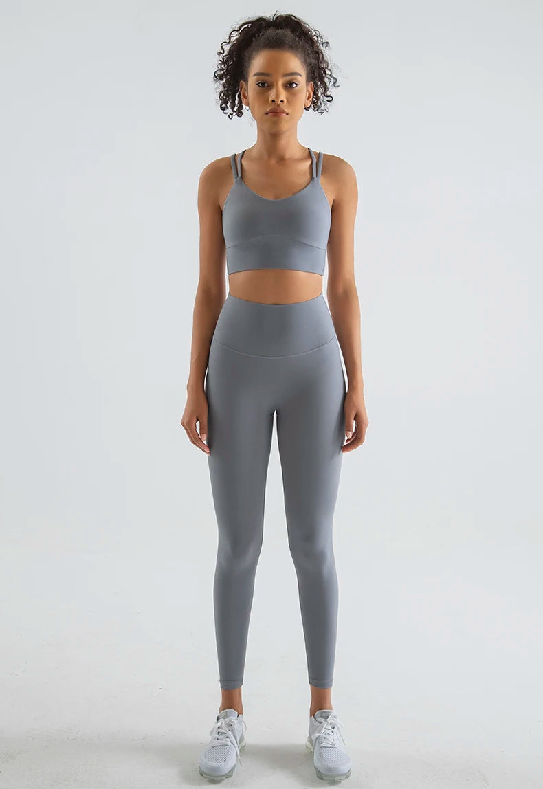 SOISOU New Nylon Yoga Set Women's Tracksuit Fitness Gym Two Piece Set Women Sports Bra Leggings Women Sportwear Breathable