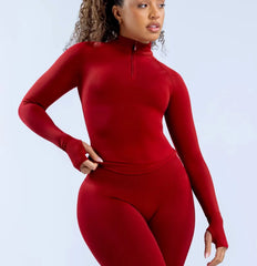 Women's Seamless Half-Zipper Long Sleeve Yoga Jacket - Gym & Pilates Workout Top