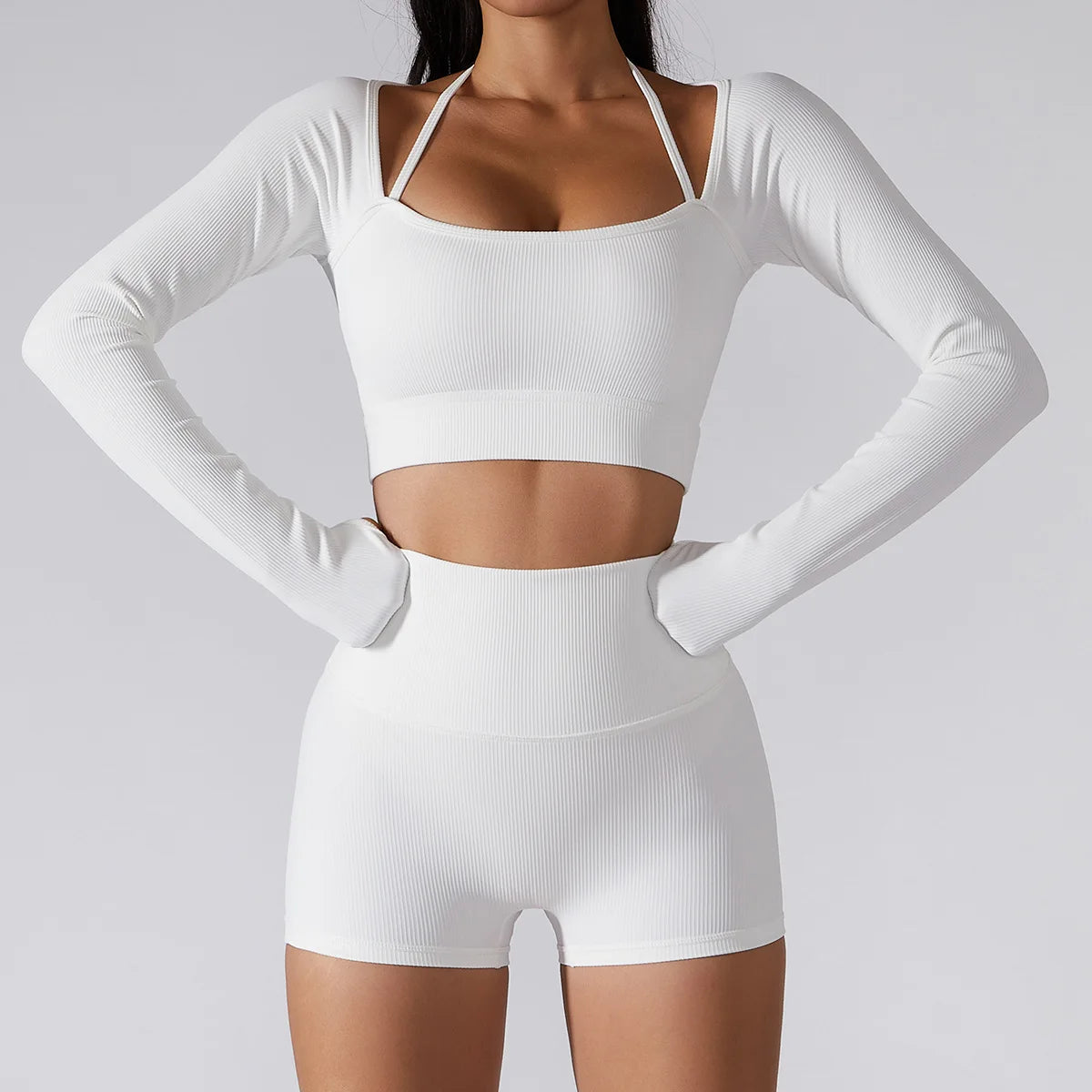 SOISOU Rib Fabric Yoga Shirts Crop Top Seamless Long Sleeve Sports Bra Sport Fitness Workout Tops Gym t Shirt Women 7 Colors
