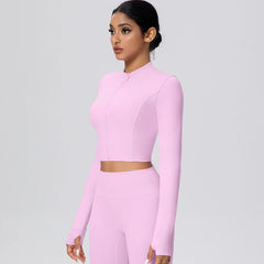Women's Solid Color Zipper Yoga Jacket - Naked Feel Slim Fit Gym Top