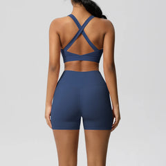 2-Piece Crossover Bra & Pocketed Yoga Set - Women's High-Impact Gym Tracksuit