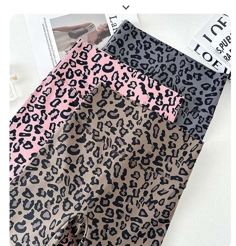 BIVIGAOS 2025 Spring Summer New Pink Leopard Print Sharkskin Leggings Women High Waist Seamless Tight Sexy Sport Fitness Legging