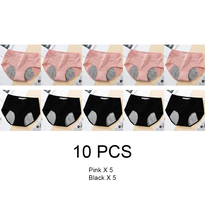 10-Piece Leak-Proof Menstrual & Incontinence Panties - Cotton Protective Briefs