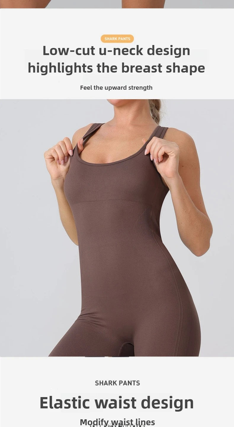 STOUREG Seamless vest one-piece yoga suit,women's high elasticity sports one-piece suit,lift the buttocks and back fitness suit