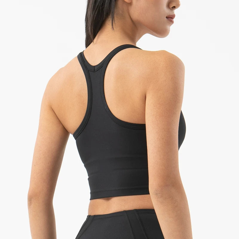 SOISOU Women's Nylon Sports Bra – Double Layer, Removable Pads, Gym & Yoga Top