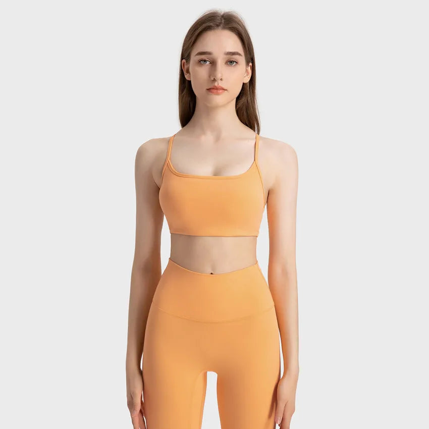 Stylish Cross Thin Straps Sports Bra Padded Gym Fitness Underwear For Women Beautiful Backless Workout Yoga Bra