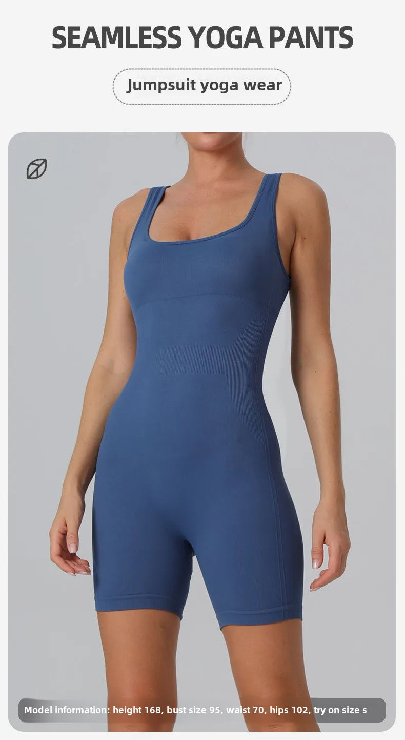 STOUREG Seamless vest one-piece yoga suit,women's high elasticity sports one-piece suit,lift the buttocks and back fitness suit