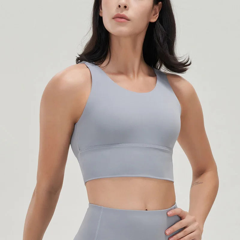 SOISOU Lycra Top Women Yoga Sports Bra Gym Fitness Crop Top Bras For Women Underwear Deep V Beautiful Back Chest Pad Removable