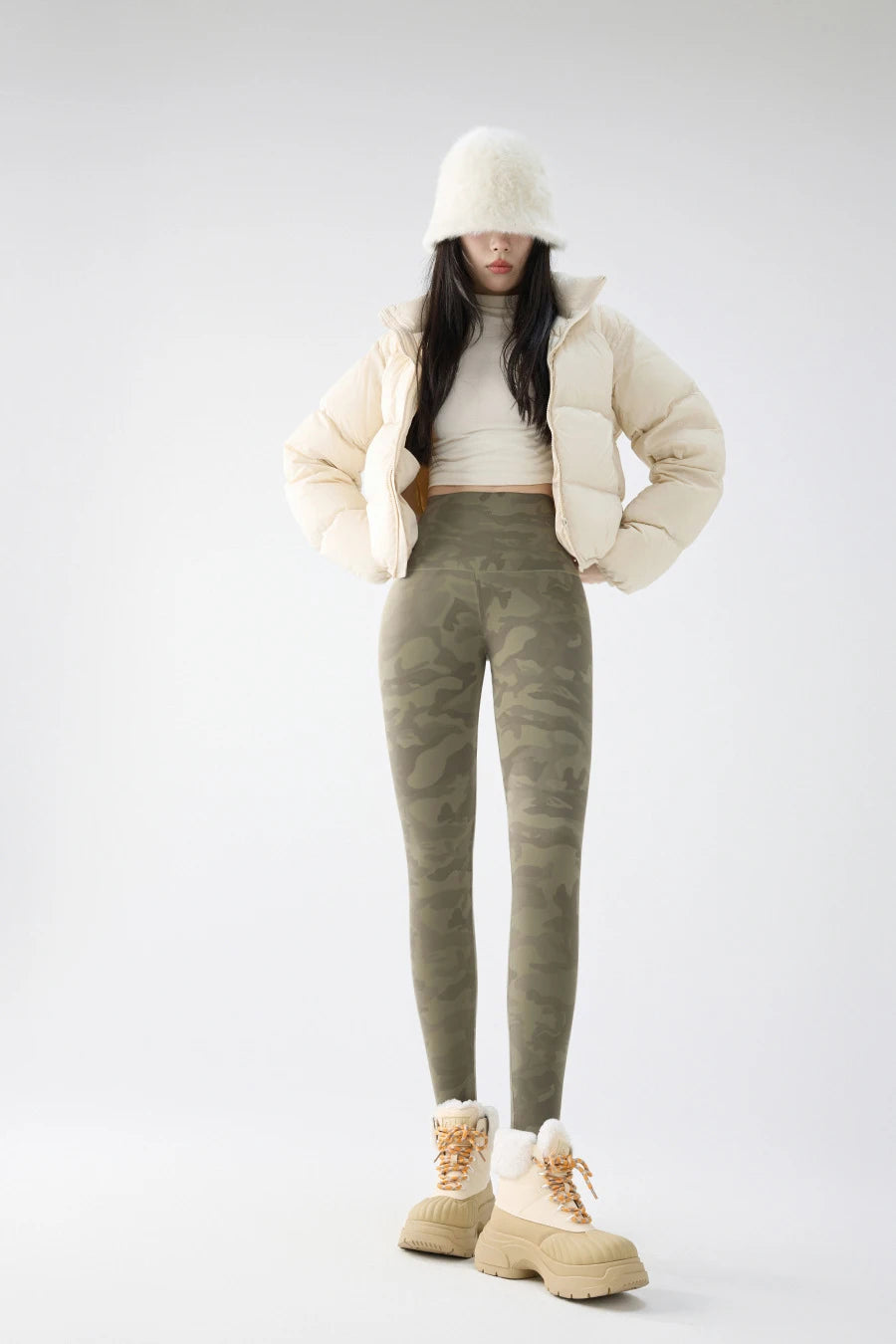 BIVIGAOS 2024 Autumn Winter Camouflage Sharkskin Leggings Brushed Shark Pants Women Thin Fleece Warm Casual Fashion Leggings