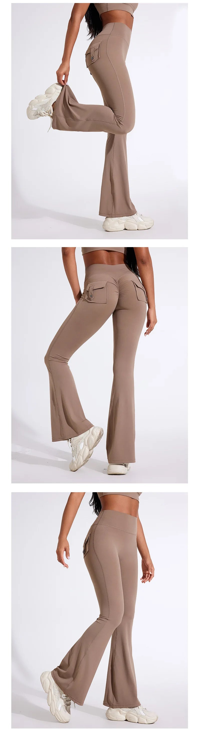 QINACTIVE Fashion Back Pocket  Flared Pants Women Tight-Fit Sexy Slim High Waist Pants Push Up Sport Fitness Flare Leggings
