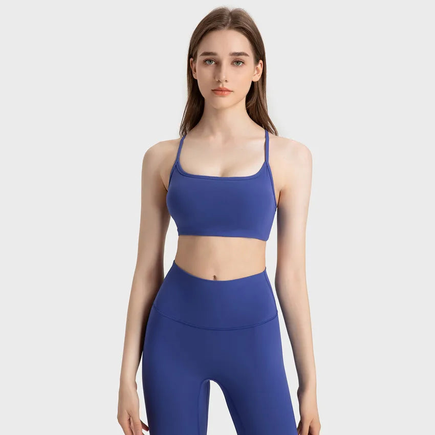Stylish Cross Thin Straps Sports Bra Padded Gym Fitness Underwear For Women Beautiful Backless Workout Yoga Bra