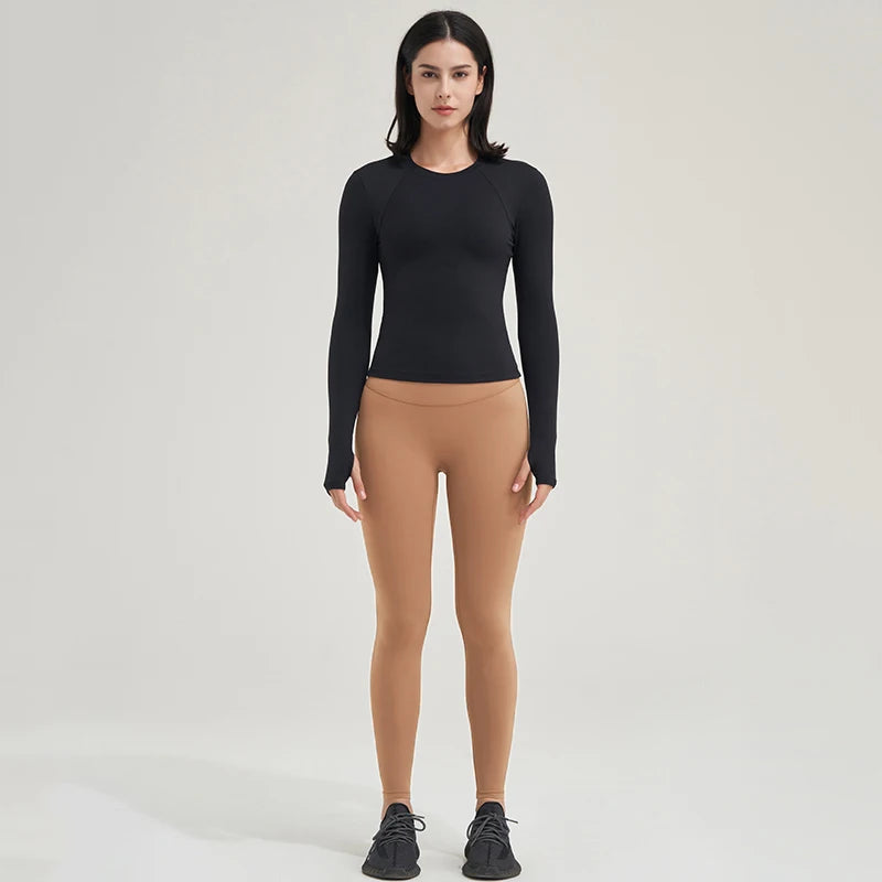 SOISOU Nylon Gym Top Yoga Shirt Fitness Sport Women Clothing Elastic Breathable Pilates Long Sleeve Tops 5 Colors 4 Size