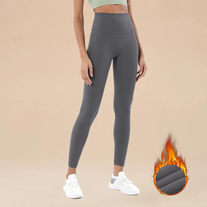 SOISOU Nylon Winter Warm Leggings Yoga Gym Women's Pants Invisible Waist Pocket Soft Elastic High Waist Sexy Woman Clothing